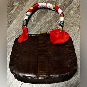 Vintage Lizard Purse with MCM Brass Clasp and Frame, est 1950's Good Condition.
